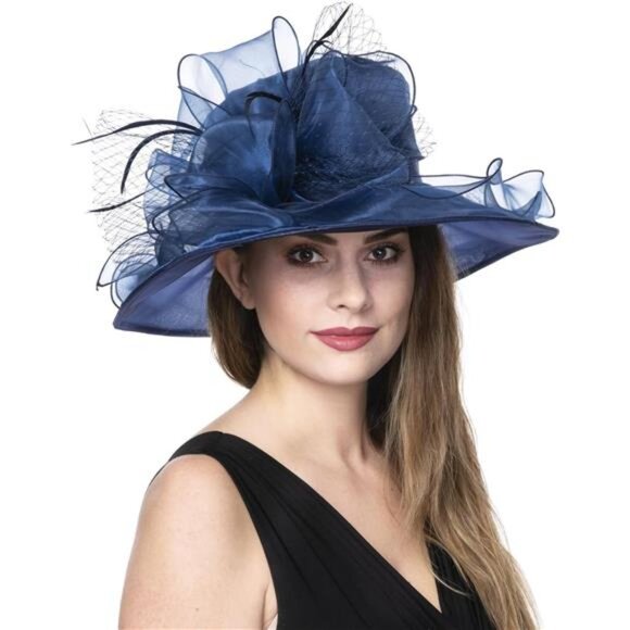 Women's Organza Kentucky Derby British Hat Navy Blue